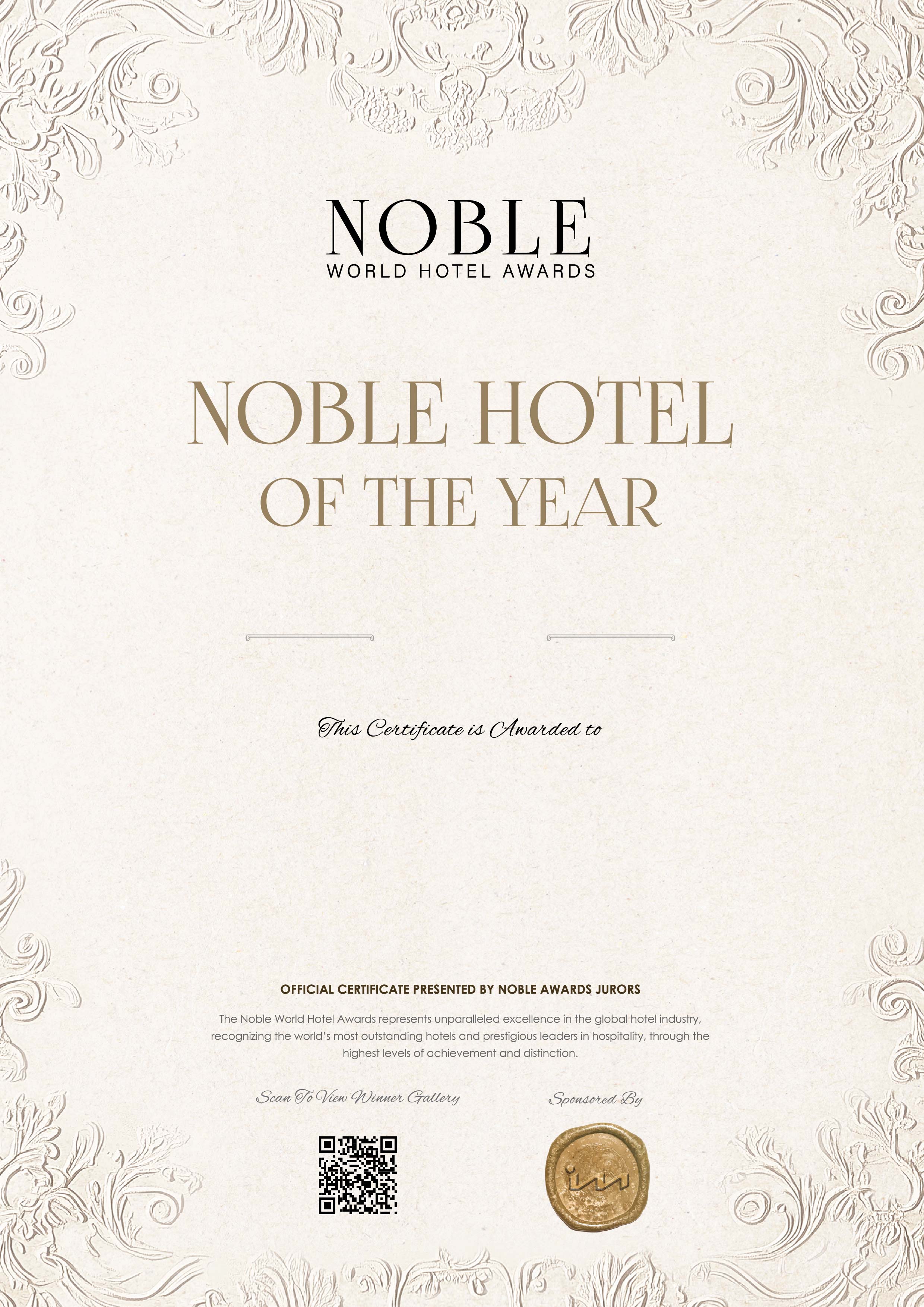 2024 Noble Hotel Winner Certificate
